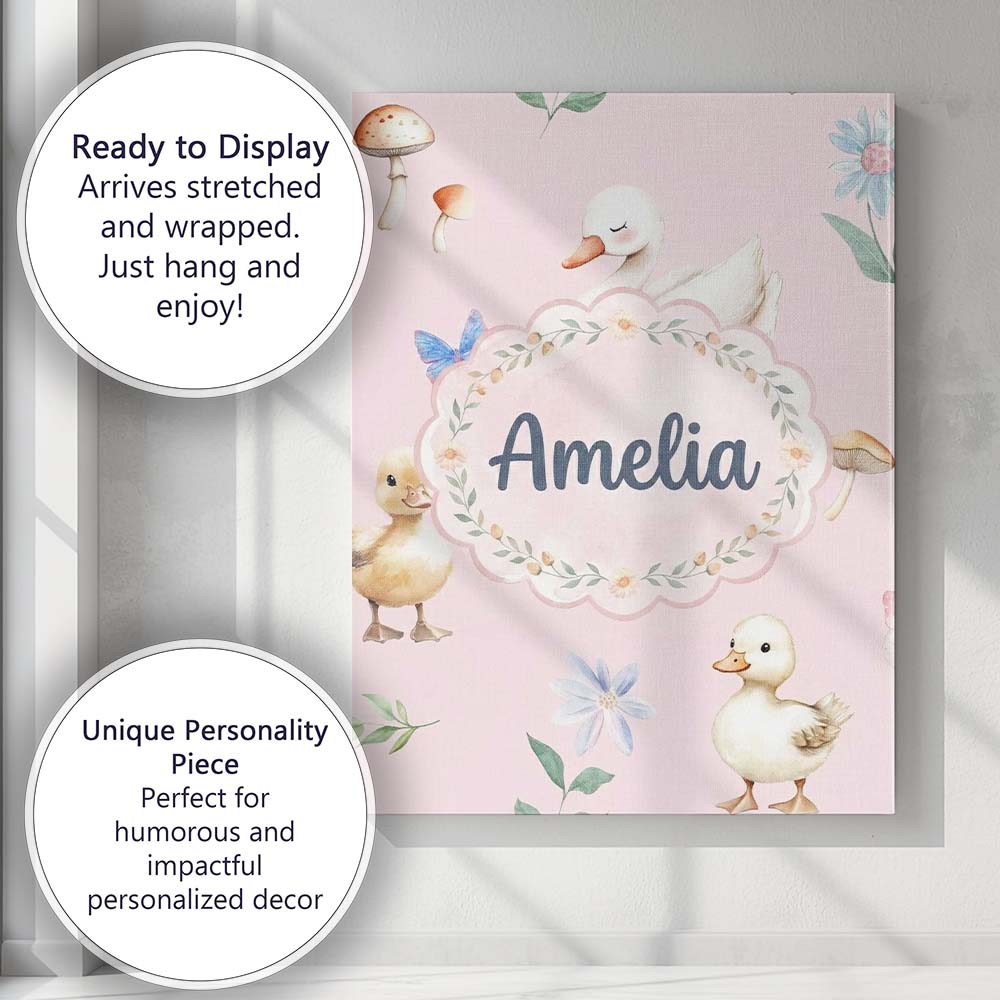 Personalised Name Swan and Ducklings with Custom Unique Gift Idea Elegant Feature Canvas Wall Art Print Decor Picture Ready to Hang