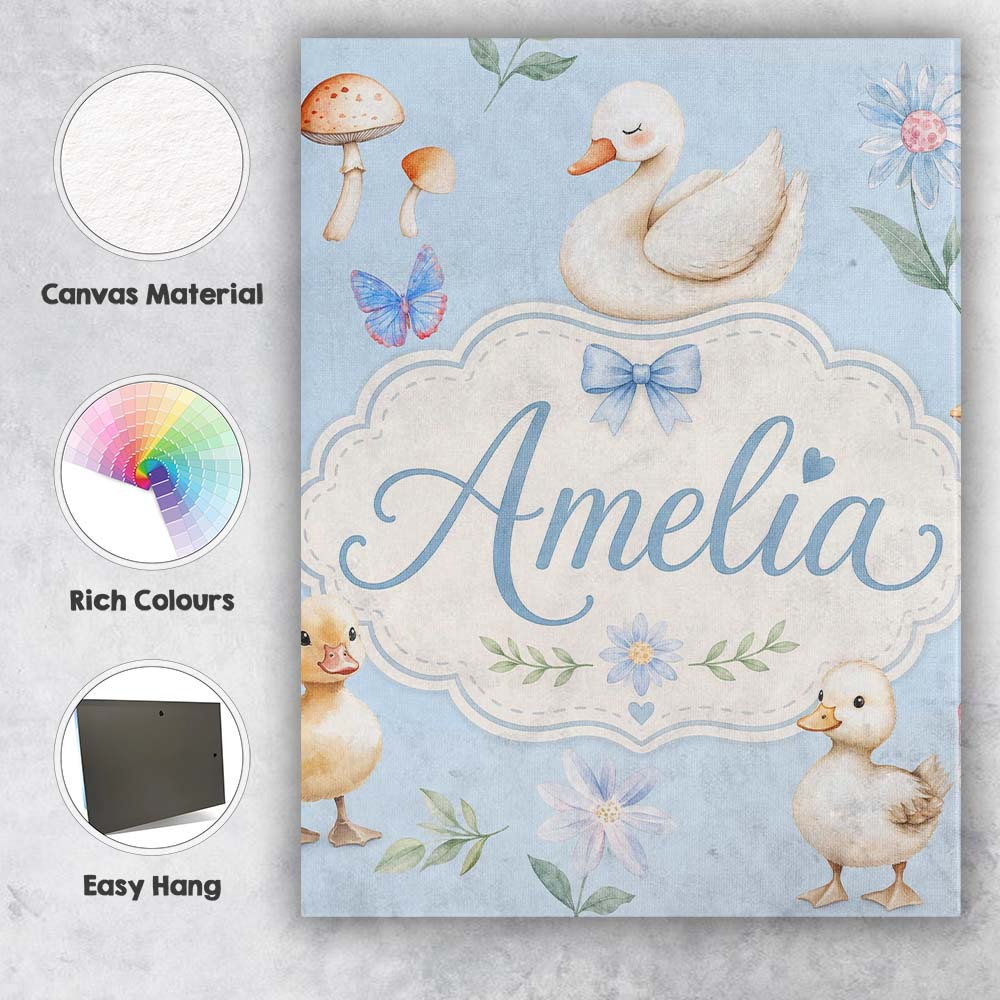 Personalised Name Swan and Ducklings with Custom Unique Gift Idea Elegant Feature Canvas Wall Art Print Decor Picture Ready to Hang