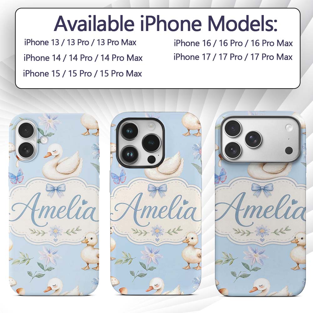 Swan and Ducklings with Flowers Mushrooms Soft Custom Name Protective Phone Case Mobile Cover Durable Everyday Smartphone Shock Resistant