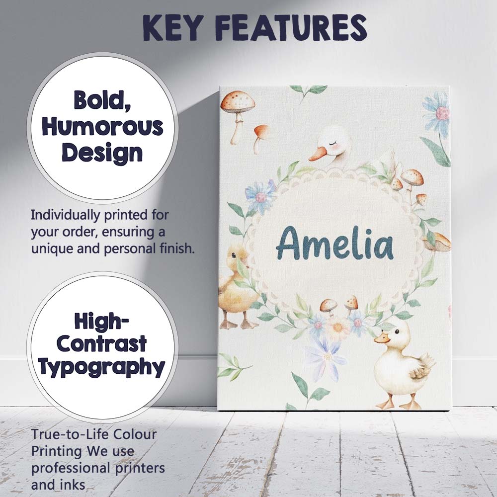 Personalised Name Swan and Ducklings with Custom Unique Gift Idea Elegant Feature Canvas Wall Art Print Decor Picture Ready to Hang