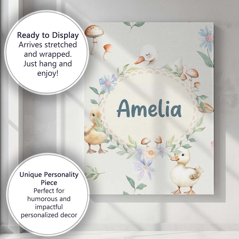Personalised Name Swan and Ducklings with Custom Unique Gift Idea Elegant Feature Canvas Wall Art Print Decor Picture Ready to Hang