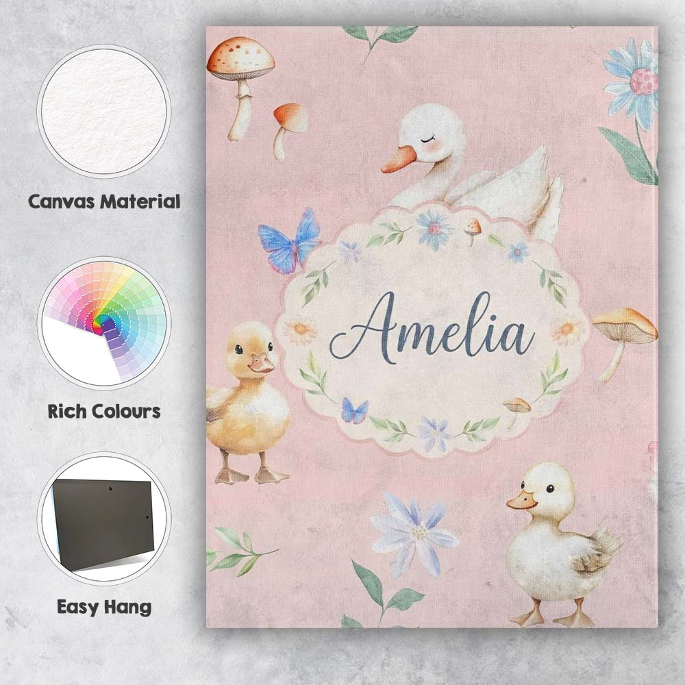 Personalised Name Swan and Ducklings with Custom Unique Gift Idea Elegant Feature Canvas Wall Art Print Decor Picture Ready to Hang