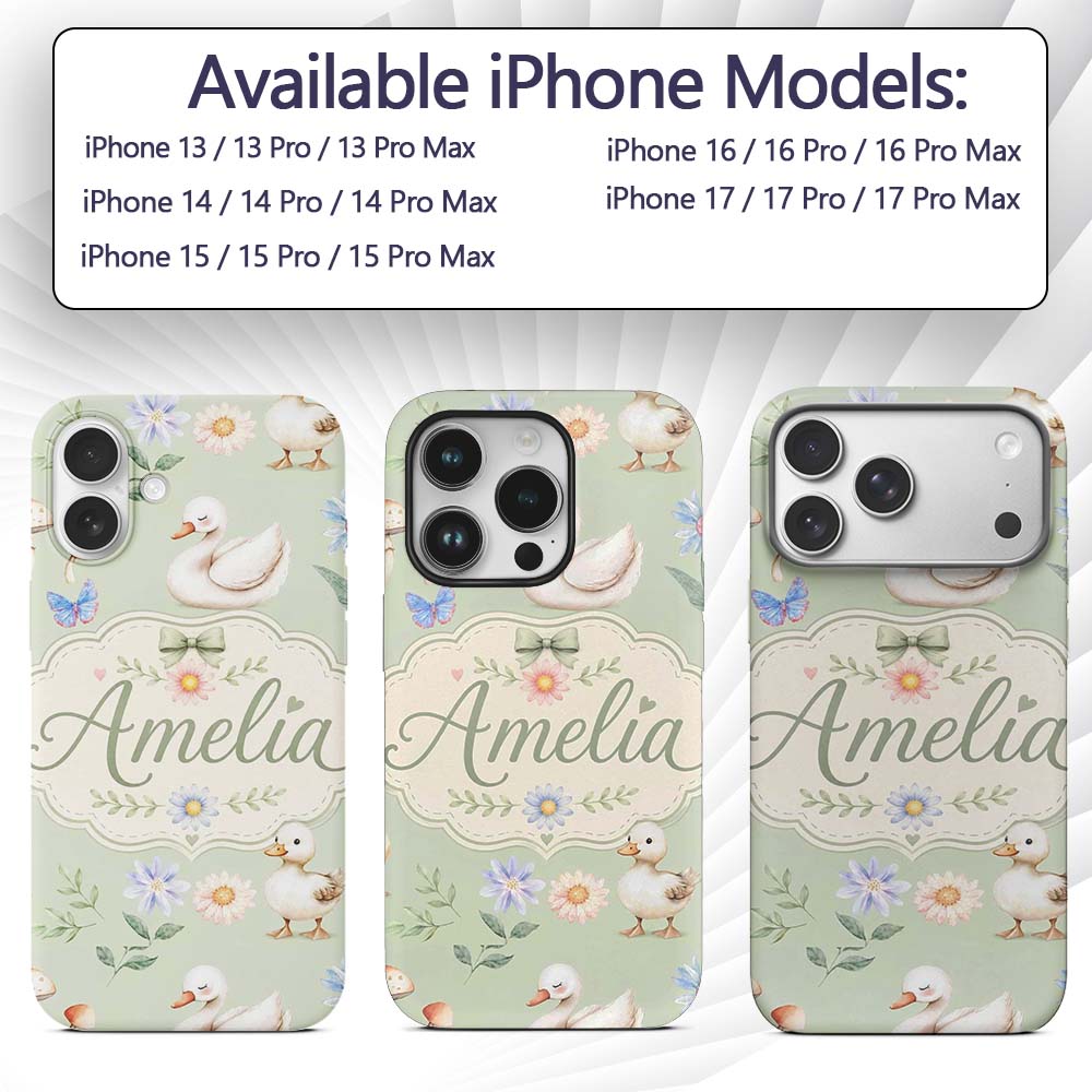 Swan and Ducklings with Flowers Mushrooms Soft Custom Name Protective Phone Case Mobile Cover Durable Everyday Smartphone Shock Resistant