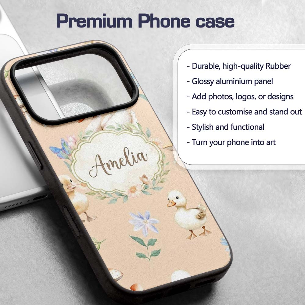 Swan and Ducklings with Flowers Mushrooms Soft Custom Name Protective Phone Case Mobile Cover Durable Everyday Smartphone Shock Resistant