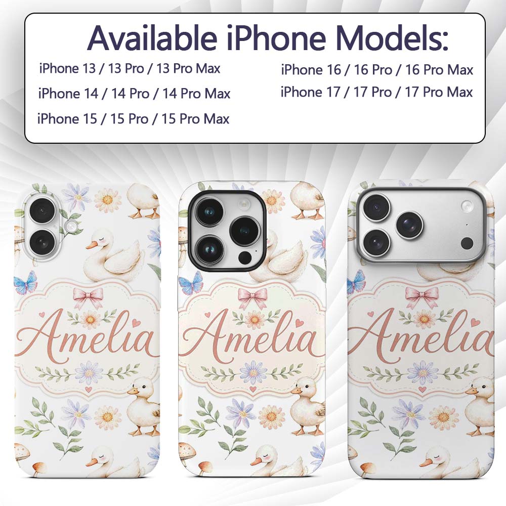 Swan and Ducklings with Flowers Mushrooms Soft Custom Name Protective Phone Case Mobile Cover Durable Everyday Smartphone Shock Resistant