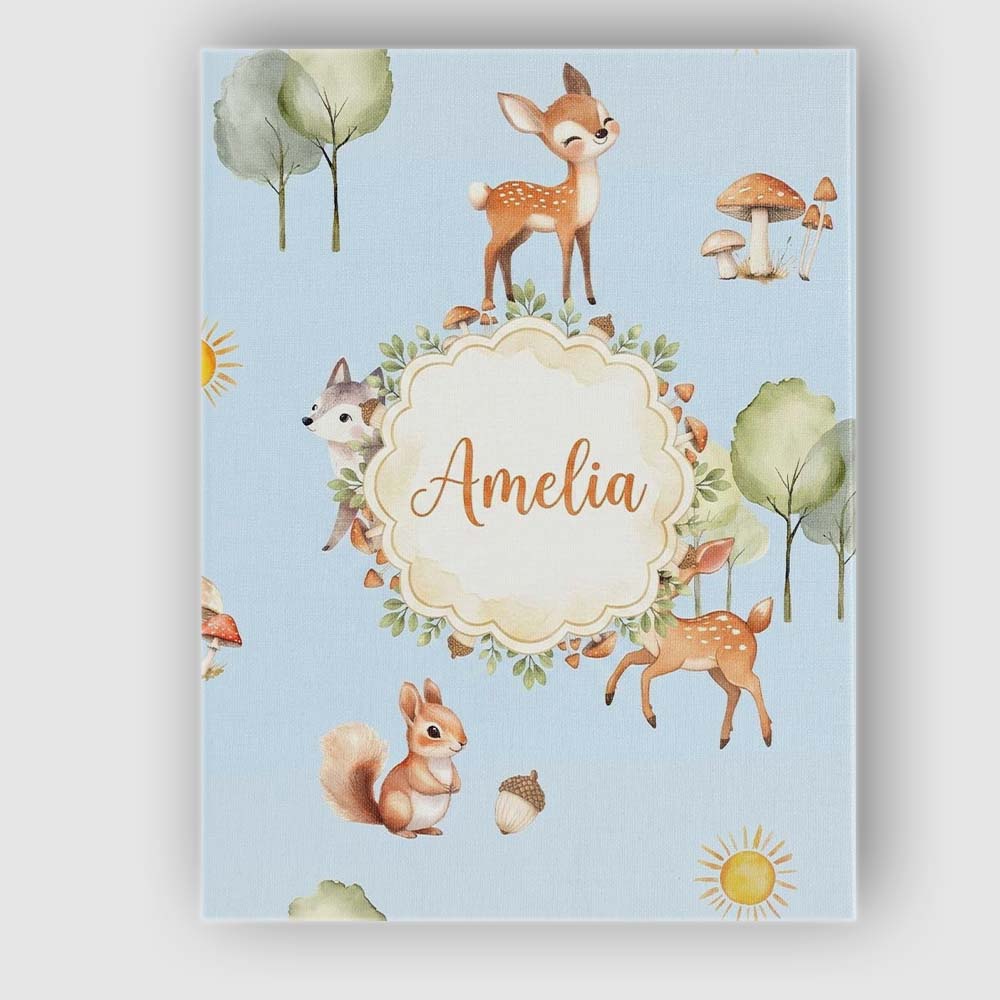 Personalised Name Woodland Deer Fox Squirrel Custom Bespoke Contemporary Display Canvas Wall Art Print Decor Picture Ready to Hang