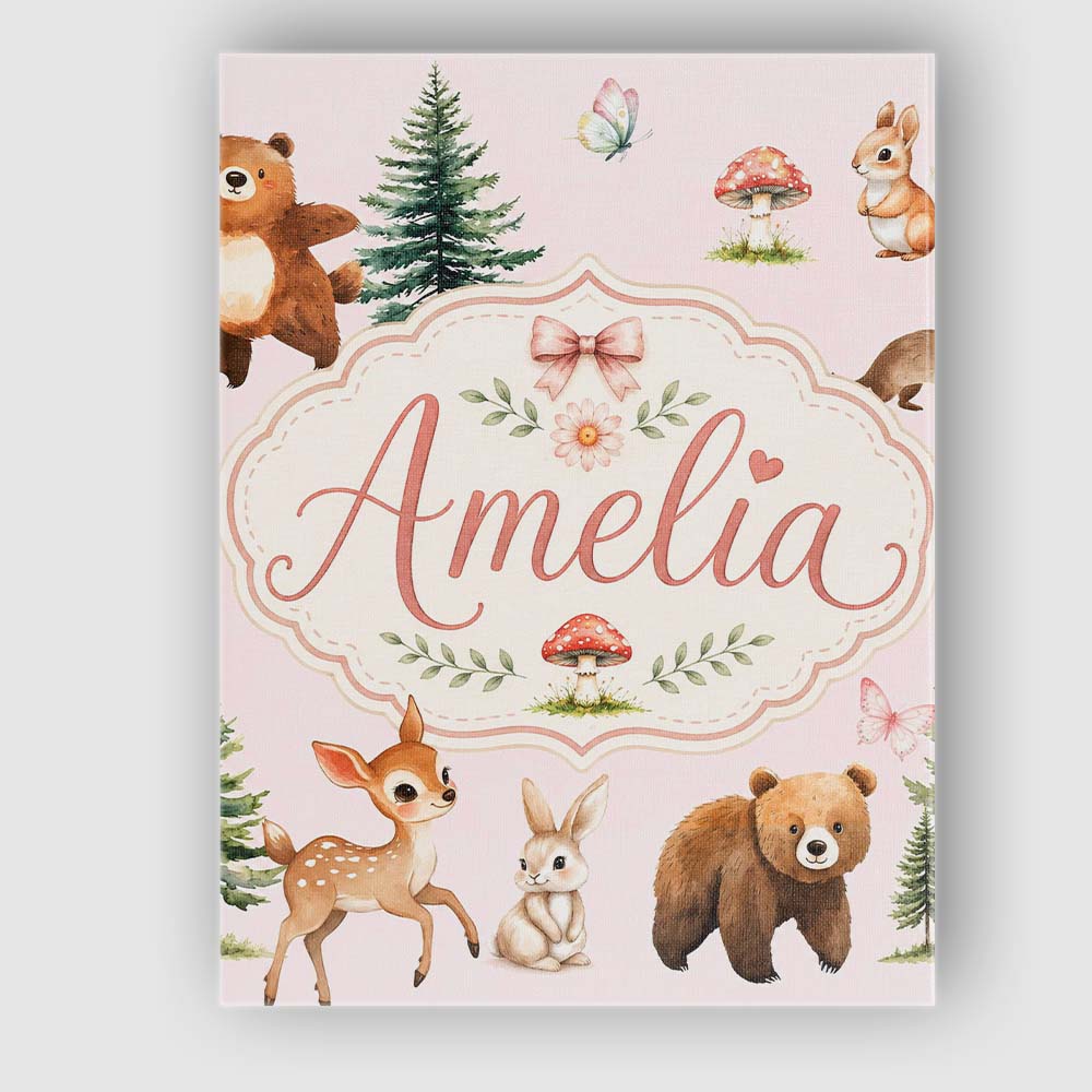 Personalised Name Bear Bunny Squirrel Trees Custom Bespoke Interior Contemporary Canvas Wall Art Print Decor Picture Ready to Hang