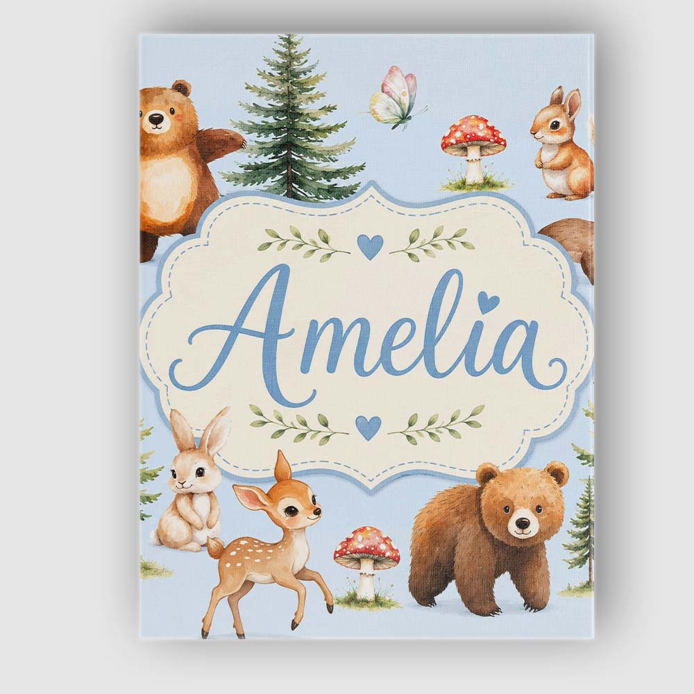 Personalised Name Bear Bunny Squirrel Trees Custom Bespoke Interior Contemporary Canvas Wall Art Print Decor Picture Ready to Hang
