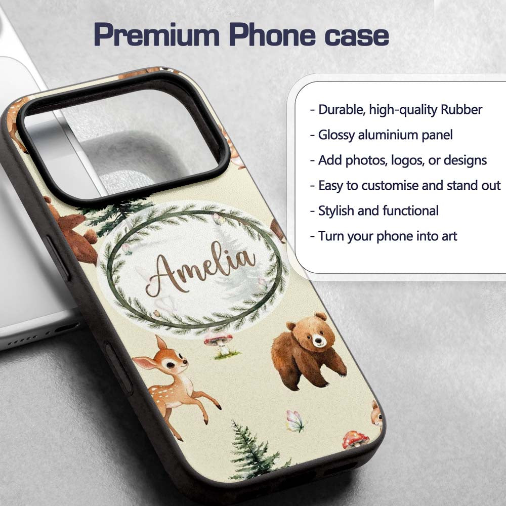 Bear Bunny Squirrel Trees Mushrooms Butterfly Custom Name Protective Phone Case Mobile Cover Durable Everyday Smartphone Shock Resistant