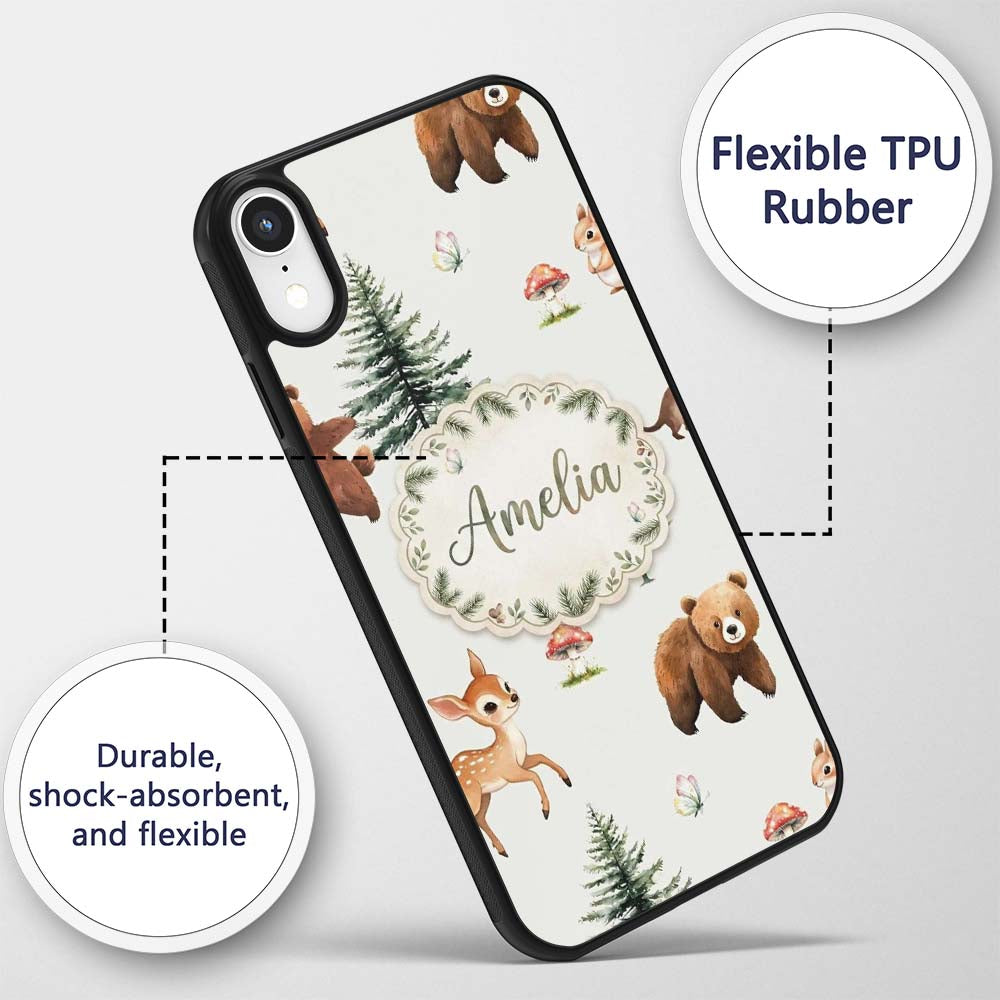 Bear Bunny Squirrel Trees Mushrooms Butterfly Custom Name Protective Phone Case Mobile Cover Durable Everyday Smartphone Shock Resistant