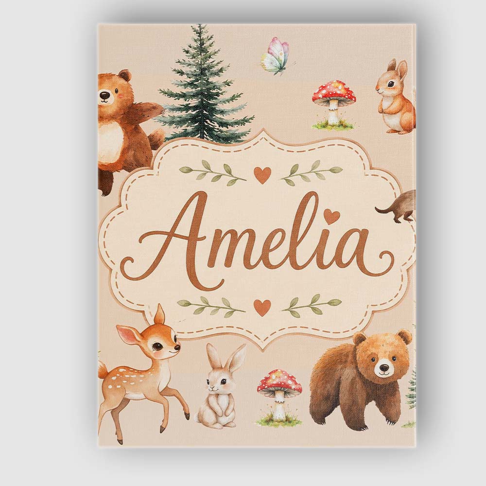 Personalised Name Bear Bunny Deer Squirrel Custom Unique Gift Idea Elegant Feature Canvas Wall Art Print Decor Picture Ready to Hang