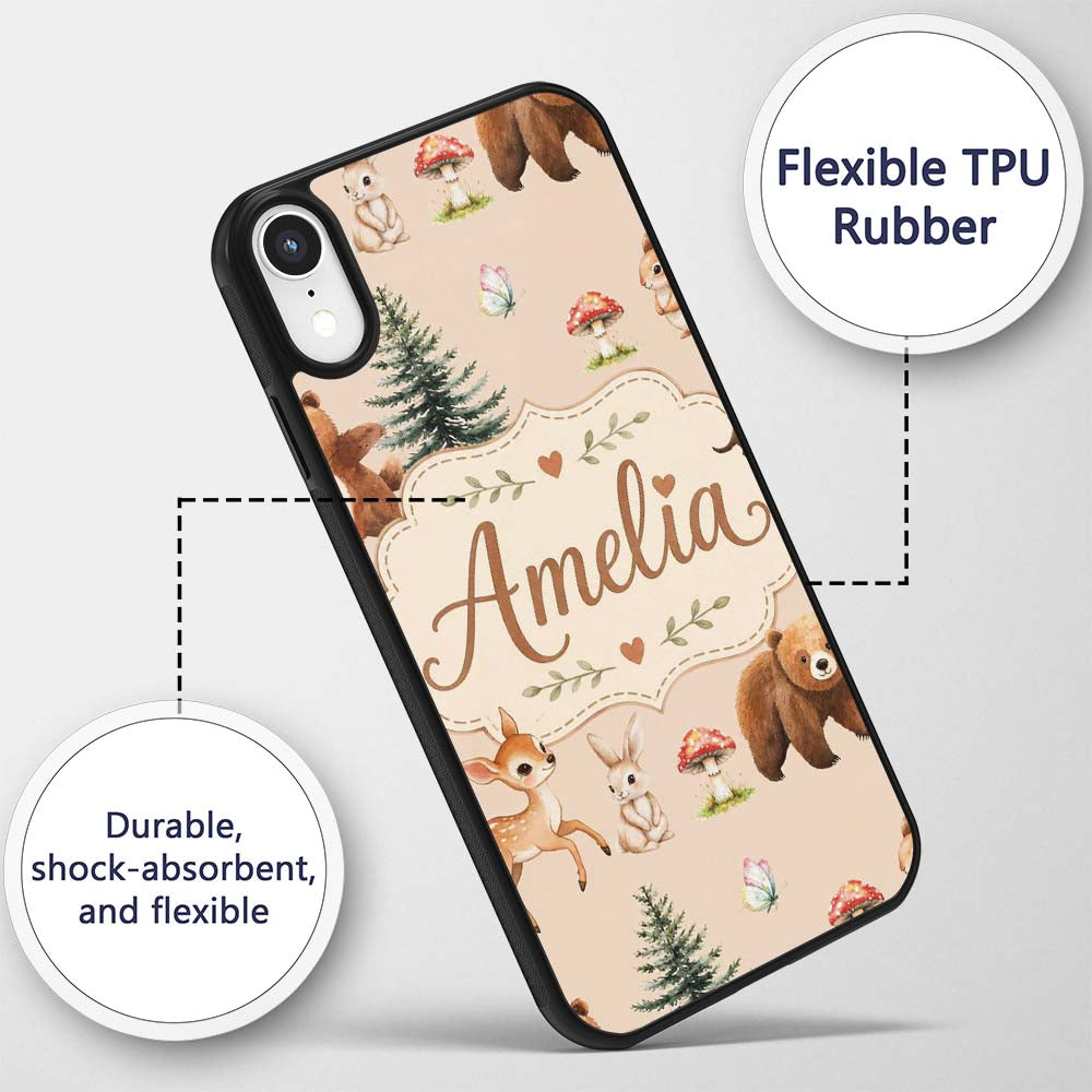 Bear Bunny Deer Squirrel Trees Printed Design Custom Name Protective Phone Case Mobile Cover Durable Everyday Smartphone Shock Resistant