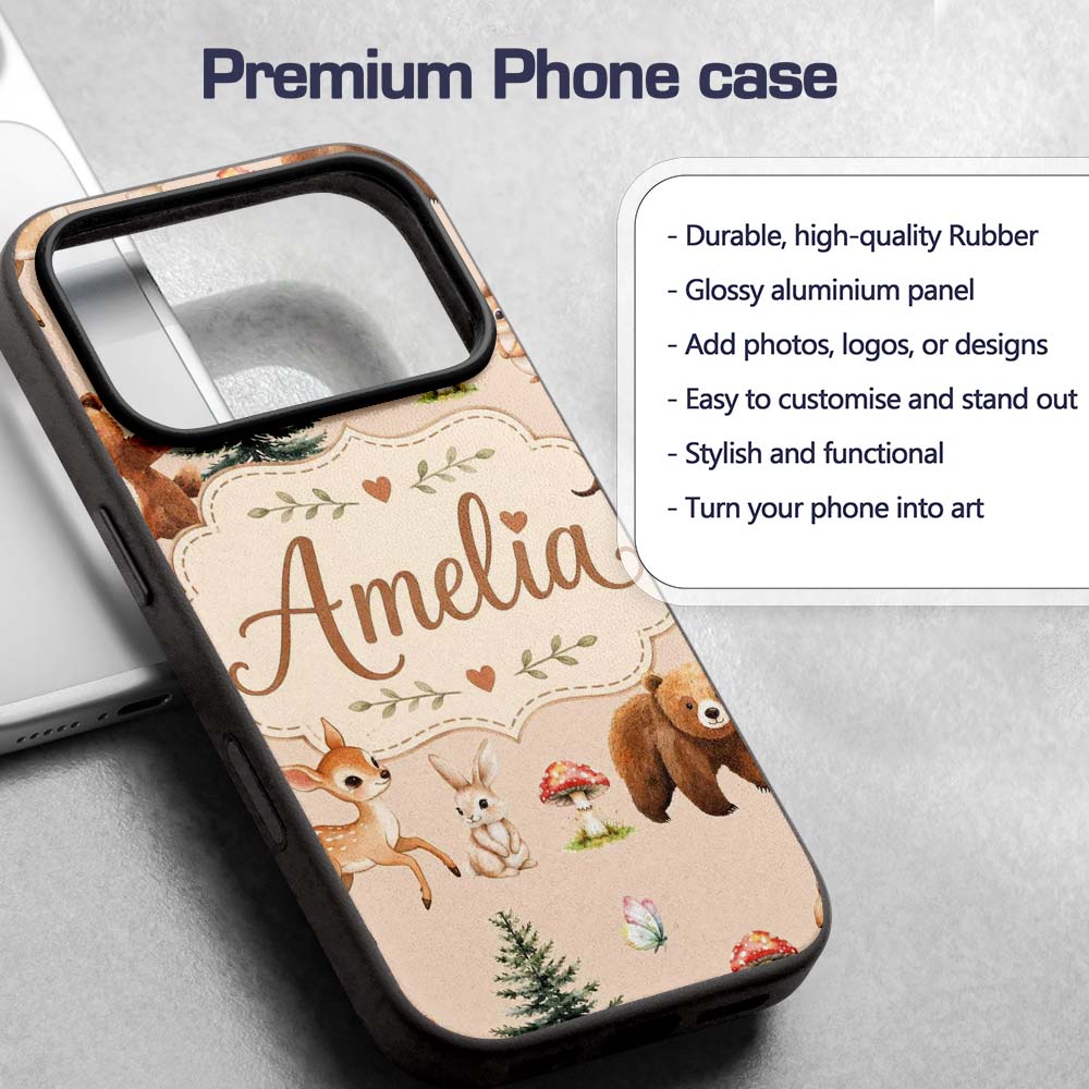 Bear Bunny Deer Squirrel Trees Printed Design Custom Name Protective Phone Case Mobile Cover Durable Everyday Smartphone Shock Resistant