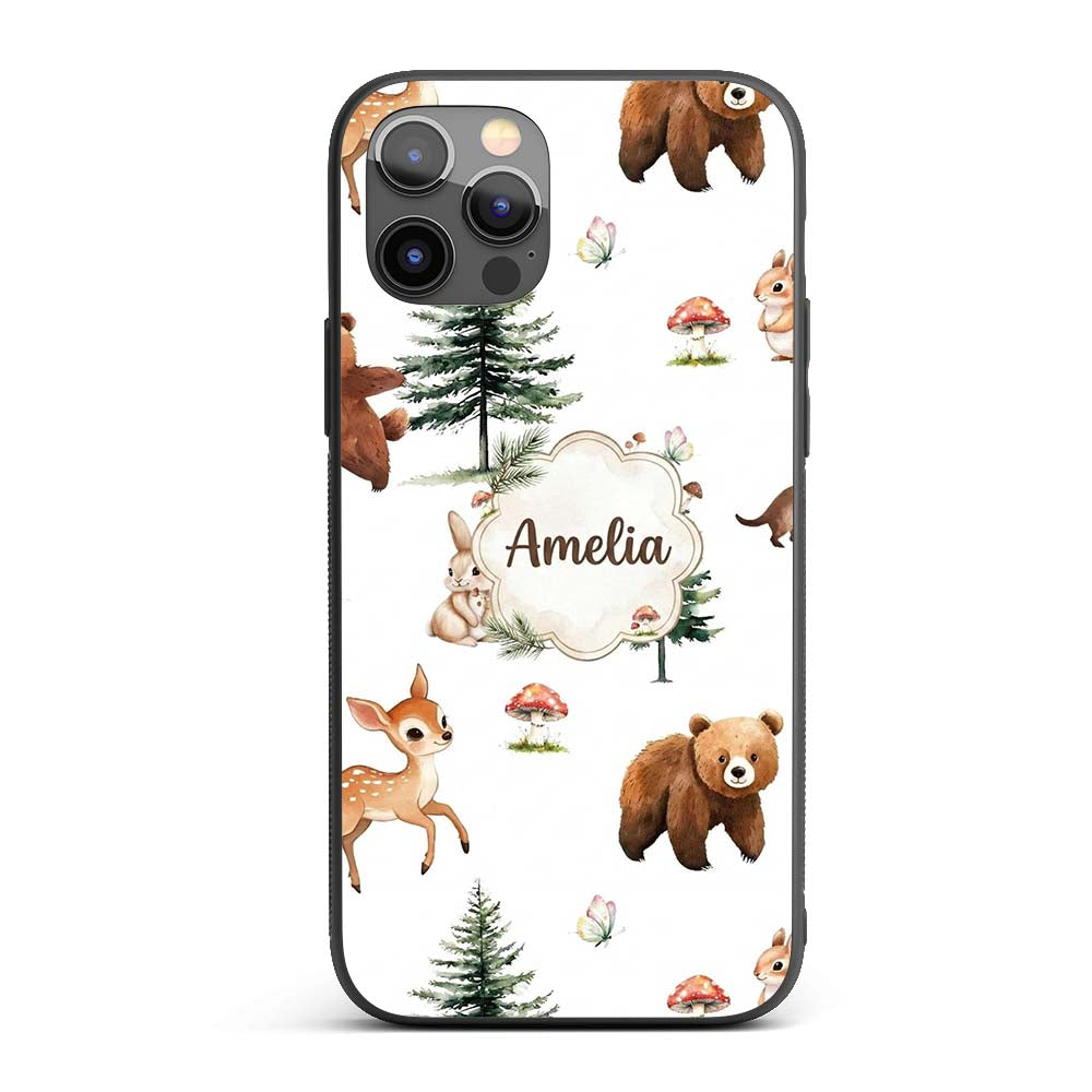 Bear Bunny Deer Squirrel Trees Printed Design Custom Name Protective Phone Case Mobile Cover Durable Everyday Smartphone Shock Resistant