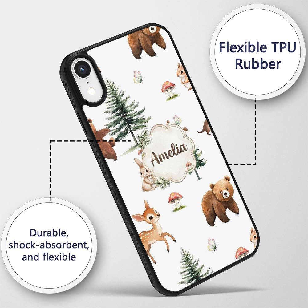 Bear Bunny Deer Squirrel Trees Printed Design Custom Name Protective Phone Case Mobile Cover Durable Everyday Smartphone Shock Resistant