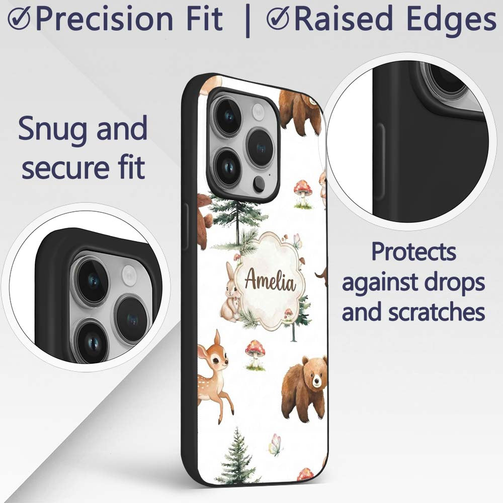 Bear Bunny Deer Squirrel Trees Printed Design Custom Name Protective Phone Case Mobile Cover Durable Everyday Smartphone Shock Resistant