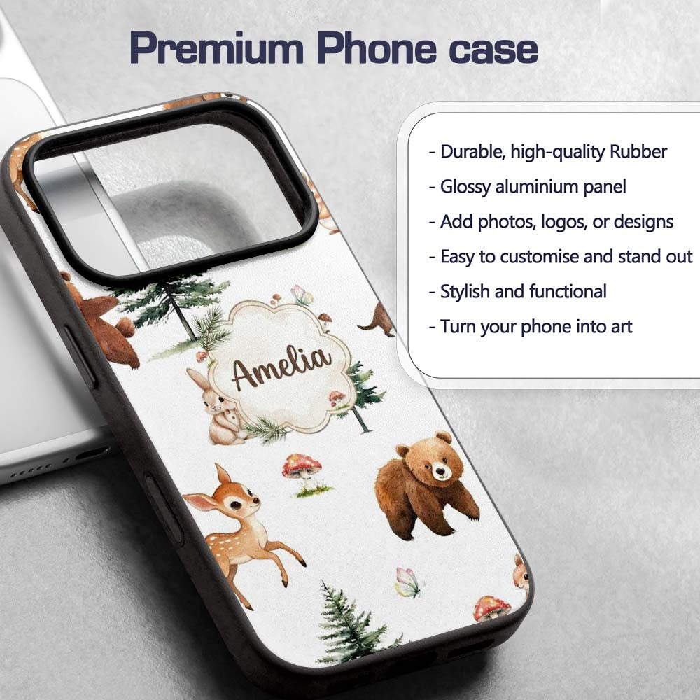 Bear Bunny Deer Squirrel Trees Printed Design Custom Name Protective Phone Case Mobile Cover Durable Everyday Smartphone Shock Resistant