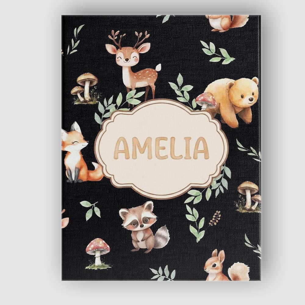Personalised Name Woodland Deer Bear Fox Custom Unique Gift Idea Elegant Feature Canvas Wall Art Print Decor Picture Ready to Hang