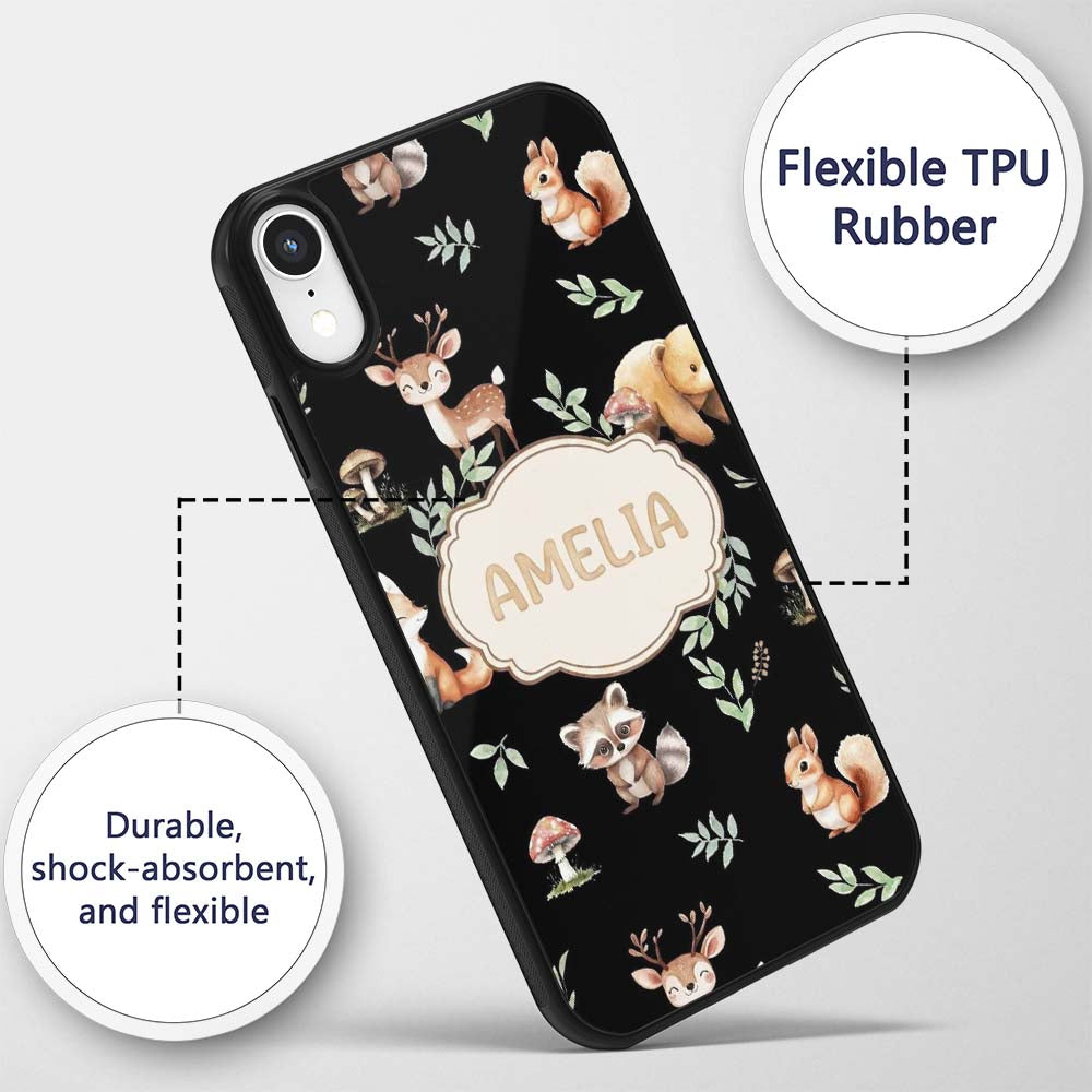 Woodland Deer Bear Fox Owl Raccoon Printed Design Custom Name Protective Phone Case Mobile Cover Durable Everyday Smartphone Shock Resistant