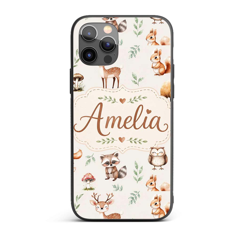 Woodland Deer Bear Fox Owl Raccoon Printed Design Custom Name Protective Phone Case Mobile Cover Durable Everyday Smartphone Shock Resistant