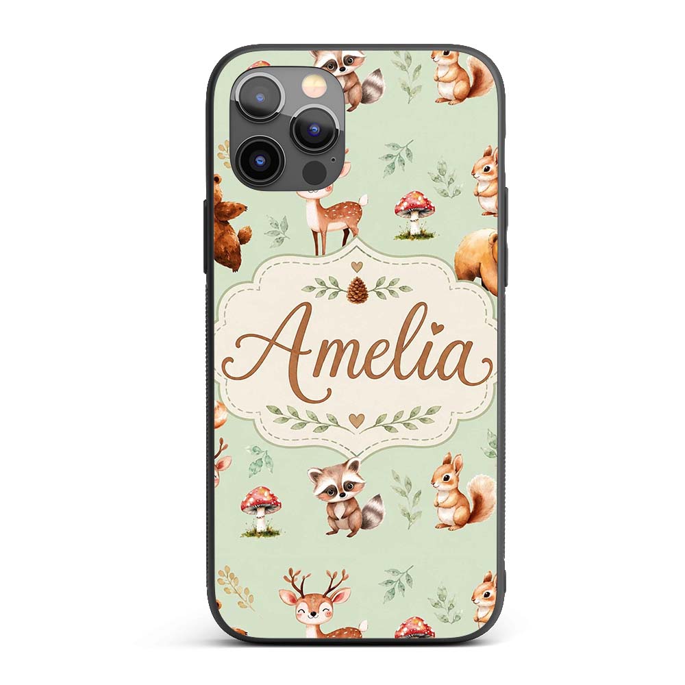 Woodland Deer Bear Fox Owl Raccoon Printed Design Custom Name Protective Phone Case Mobile Cover Durable Everyday Smartphone Shock Resistant