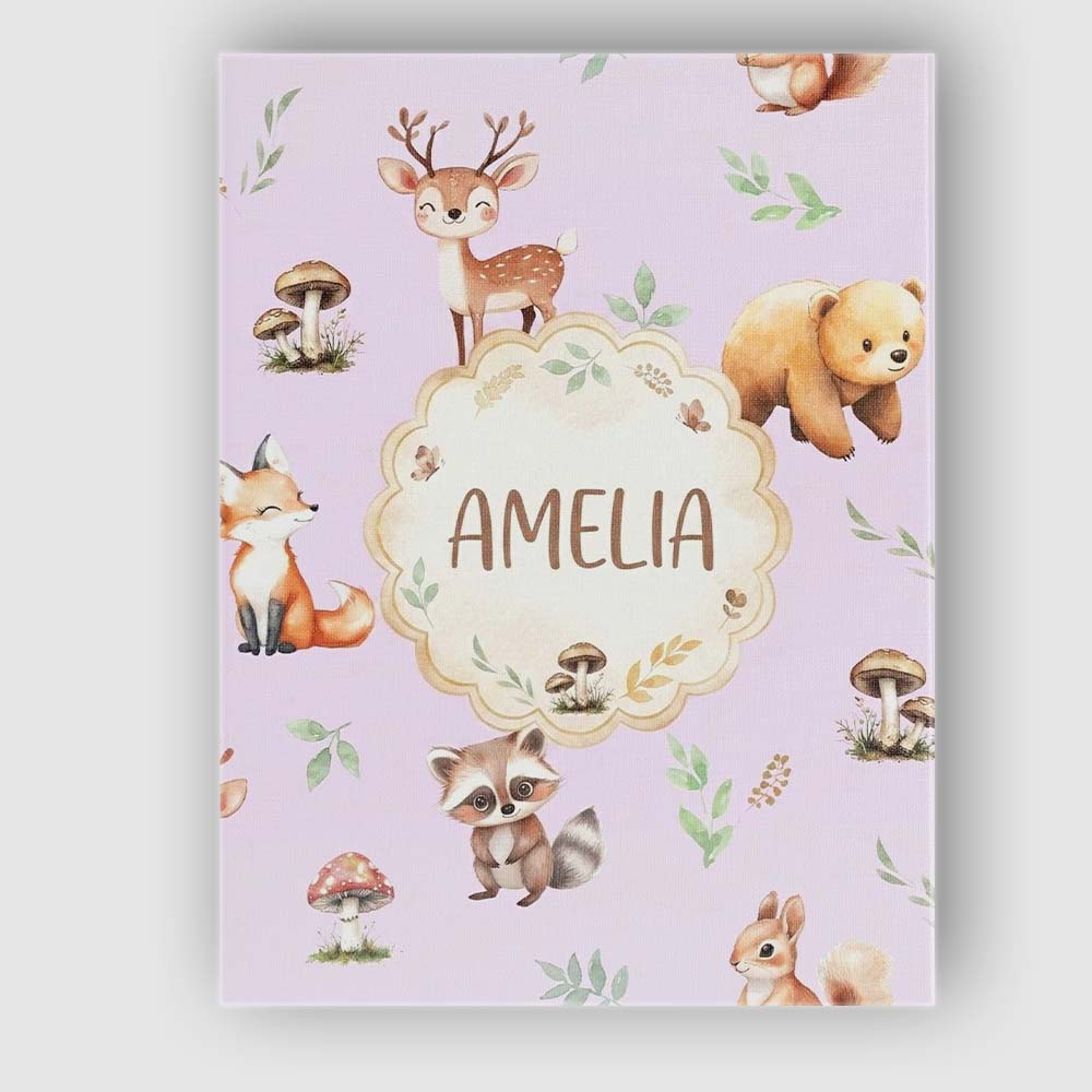 Personalised Name Woodland Deer Bear Fox Custom Unique Gift Idea Elegant Feature Canvas Wall Art Print Decor Picture Ready to Hang