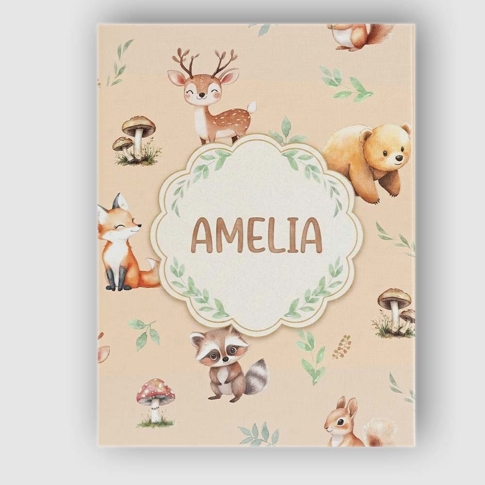 Personalised Name Woodland Deer Bear Fox Custom Unique Gift Idea Elegant Feature Canvas Wall Art Print Decor Picture Ready to Hang