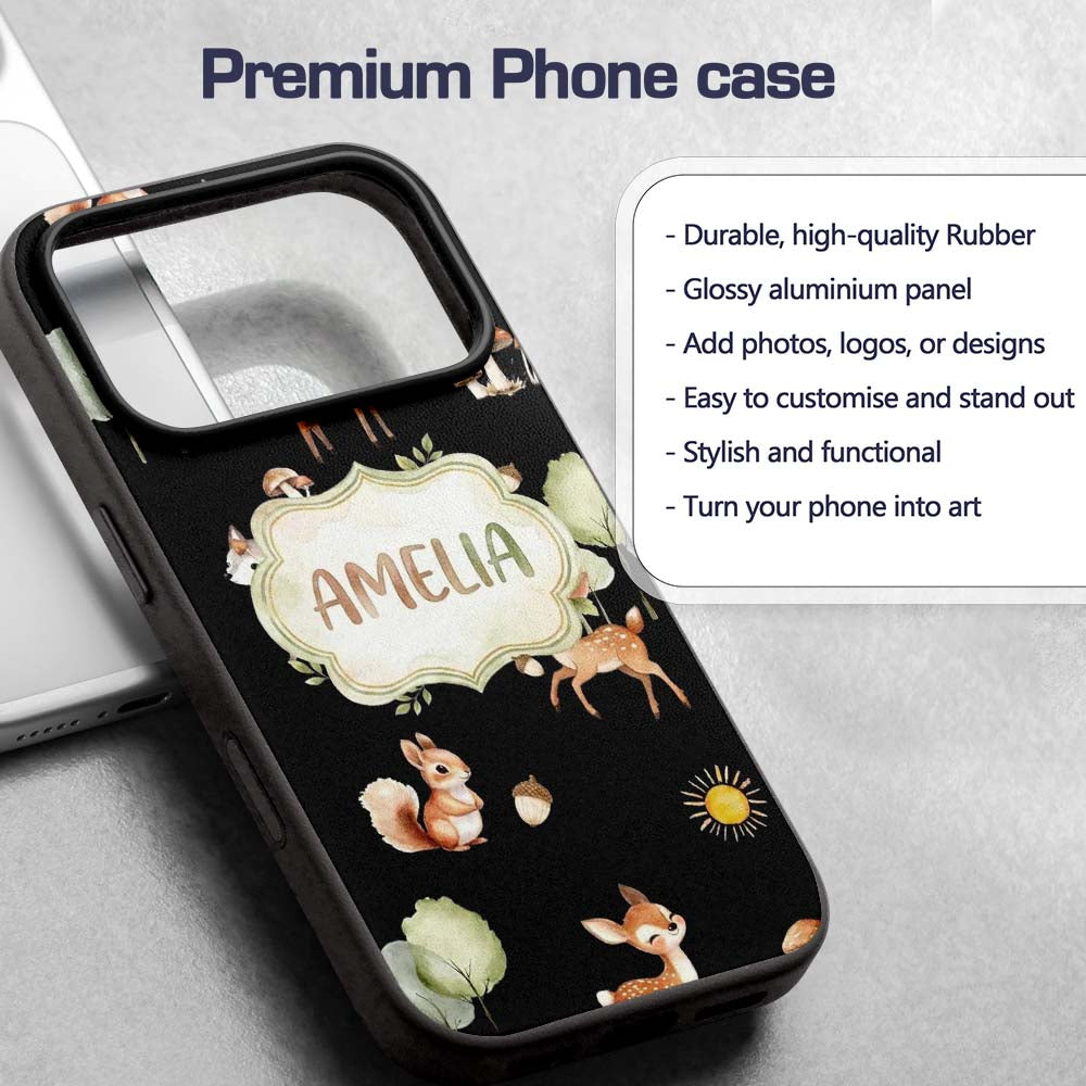 Woodland Deer Fox Trees Mushrooms Sun Animals Custom Name Protective Phone Case Mobile Cover Durable Everyday Smartphone Shock Resistant