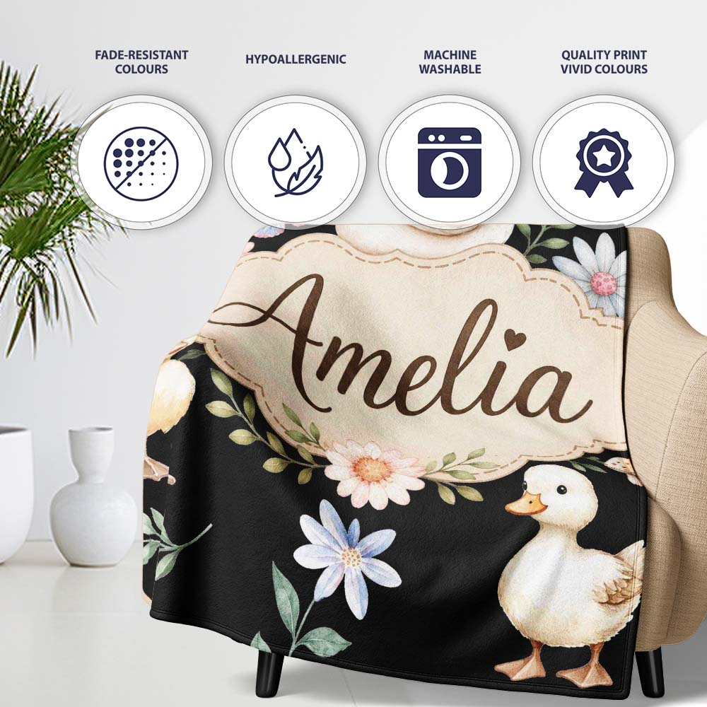 Swan Duckling Butterflies Flowers Mushrooms Soft Watercolor Personalised Custom Name Super Soft Fleece Blanket Bed Sofa Throw