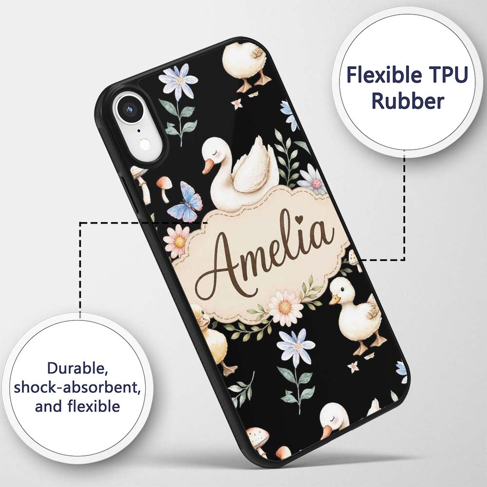 Swan Duckling Butterflies Flowers Mushrooms Soft Custom Name Protective Phone Case Mobile Cover Durable Everyday Smartphone Shock Resistant