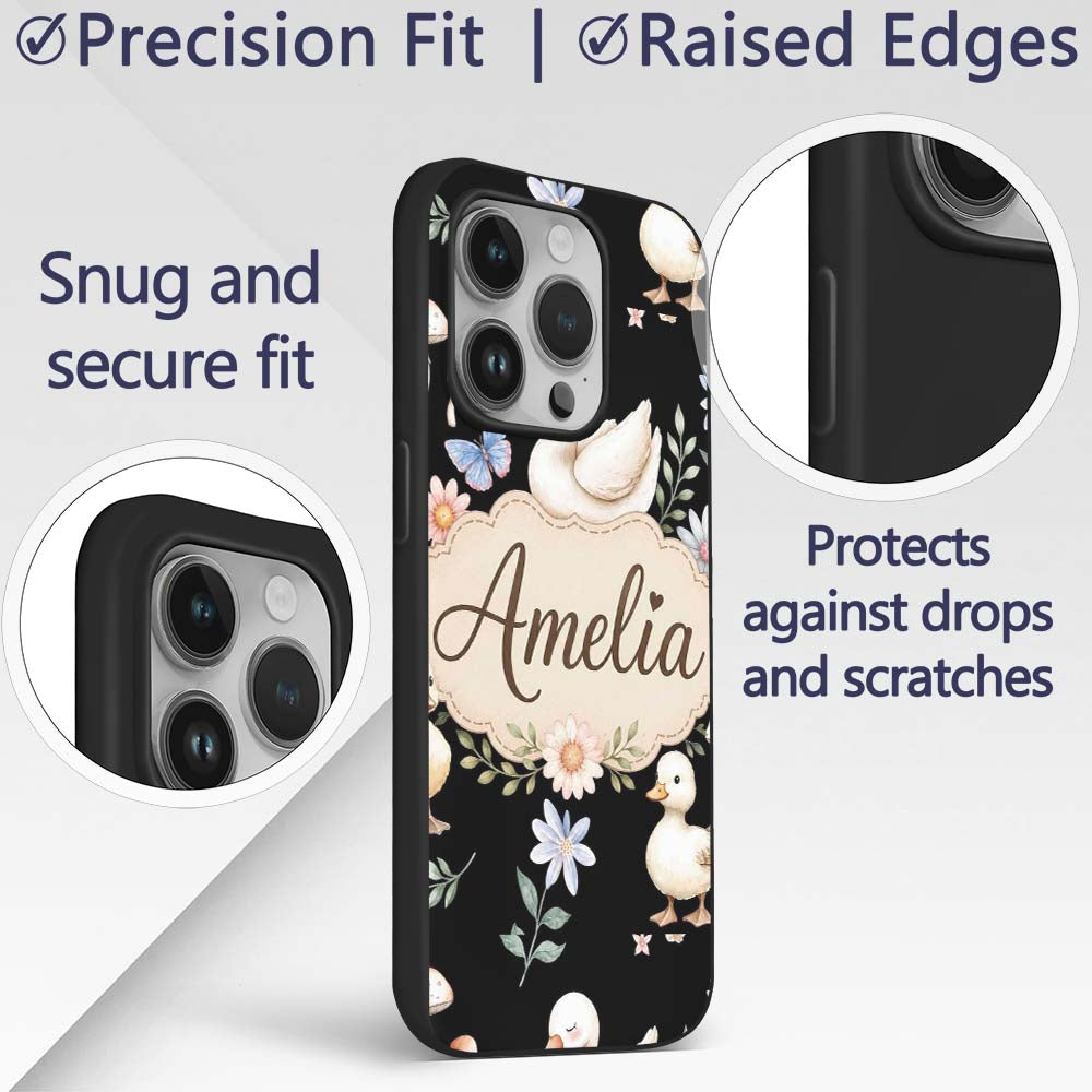 Swan Duckling Butterflies Flowers Mushrooms Soft Custom Name Protective Phone Case Mobile Cover Durable Everyday Smartphone Shock Resistant