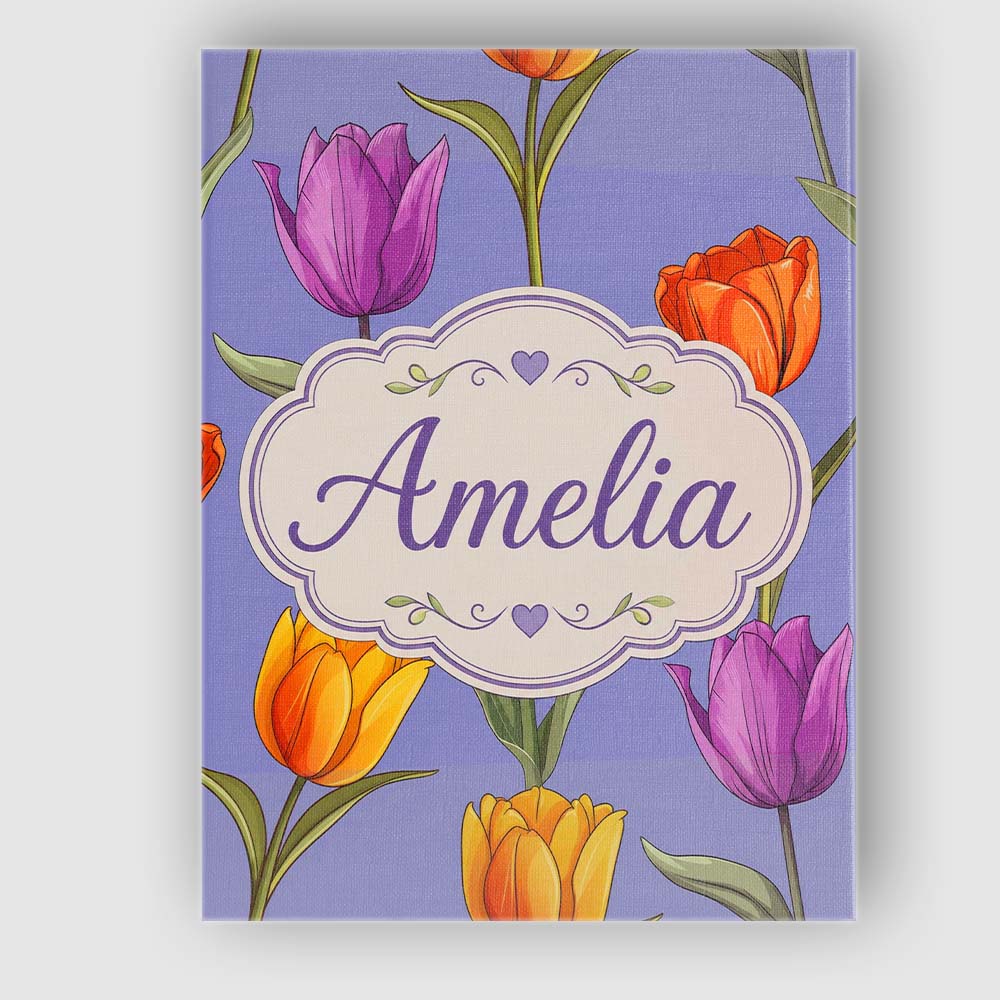 Personalised Name Colorful Tulip Flowers Custom Unique Gift Idea Elegant Feature Canvas Wall Art Print Decor Picture Ready to Hang