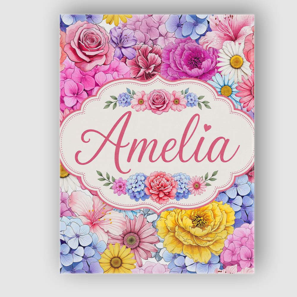 Personalised Name Elegant Pink Floral Roses Custom Bespoke Interior Contemporary Canvas Wall Art Print Decor Picture Ready to Hang