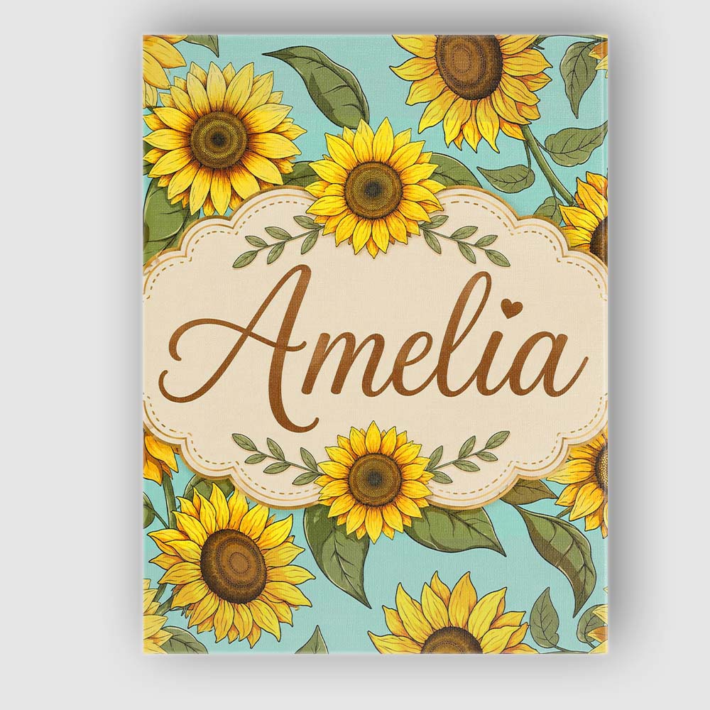 Personalised Name Bright Yellow Sunflower Custom Unique Gift Idea Elegant Feature Canvas Wall Art Print Decor Picture Ready to Hang