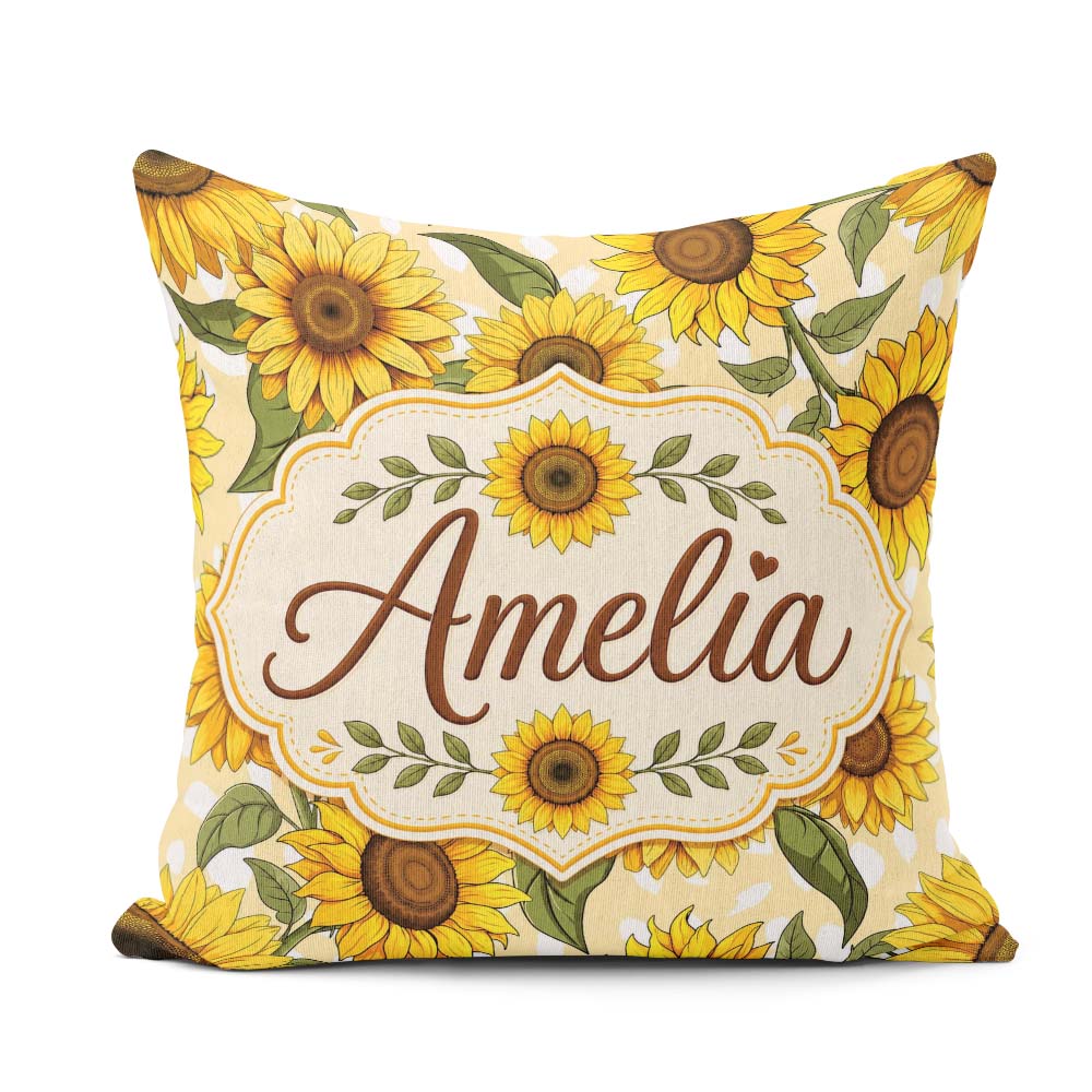 Custom Name Bright Yellow Sunflower Abstract Background Seamless Square Filled Cushion Throw Pillow Sofa Bed Home Decor Zip Washable UK Made