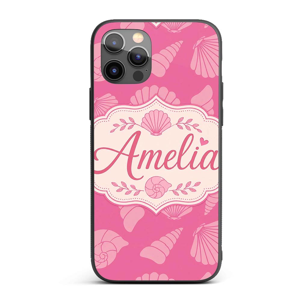 Minimal Pink Seashell Ocean Summer Printed Design Custom Name Protective Phone Case Mobile Cover Durable Everyday Smartphone Shock Resistant