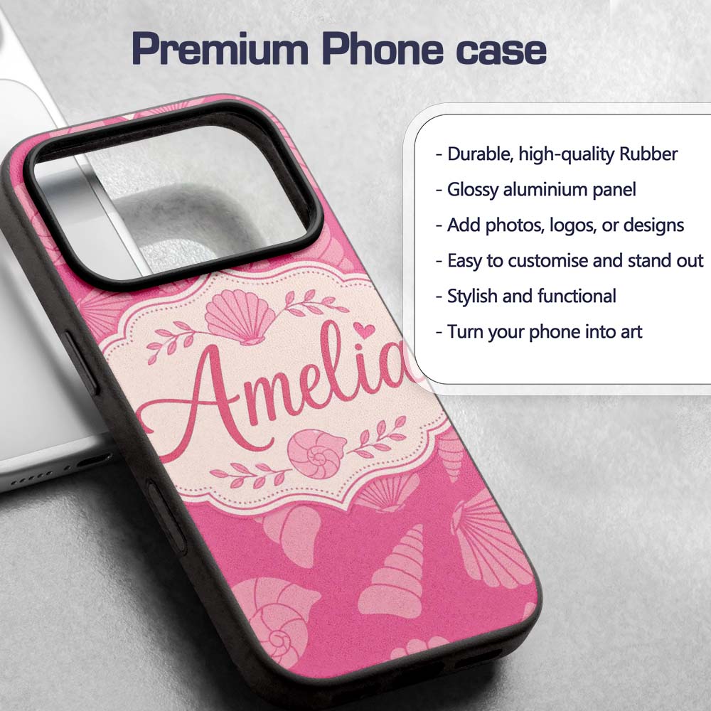 Minimal Pink Seashell Ocean Summer Printed Design Custom Name Protective Phone Case Mobile Cover Durable Everyday Smartphone Shock Resistant