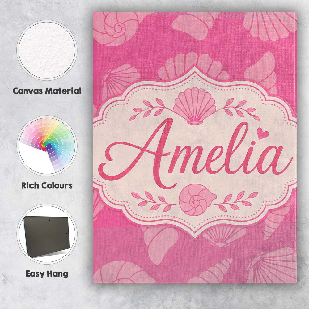 Personalised Name Minimal Pink Seashell Custom Modern Room Accent Elegant Feature Canvas Wall Art Print Decor Picture Ready to Hang
