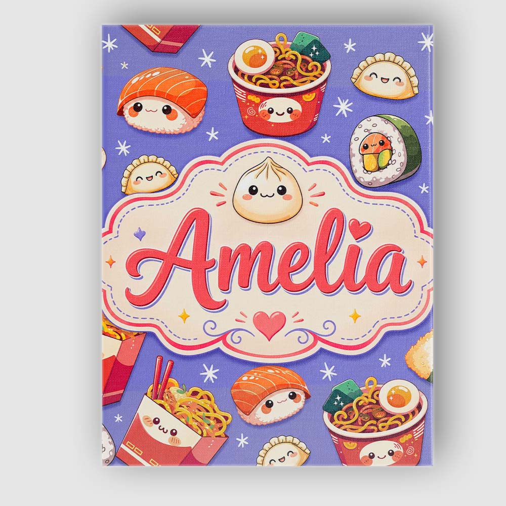 Personalised Name Cute Kawaii Sushi Ramen Custom Unique Gift Idea Elegant Feature Canvas Wall Art Print Decor Picture Ready to Hang