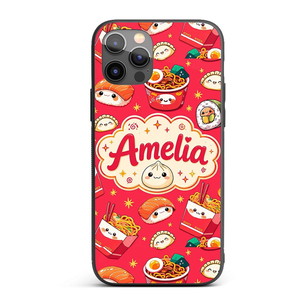 Cute Kawaii Sushi Ramen Dumpling Printed Design Custom Name Protective Phone Case Mobile Cover Durable Everyday Smartphone Shock Resistant