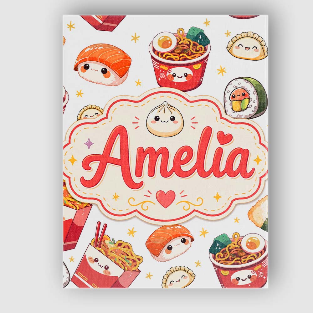 Personalised Name Cute Kawaii Sushi Ramen Custom Unique Gift Idea Elegant Feature Canvas Wall Art Print Decor Picture Ready to Hang