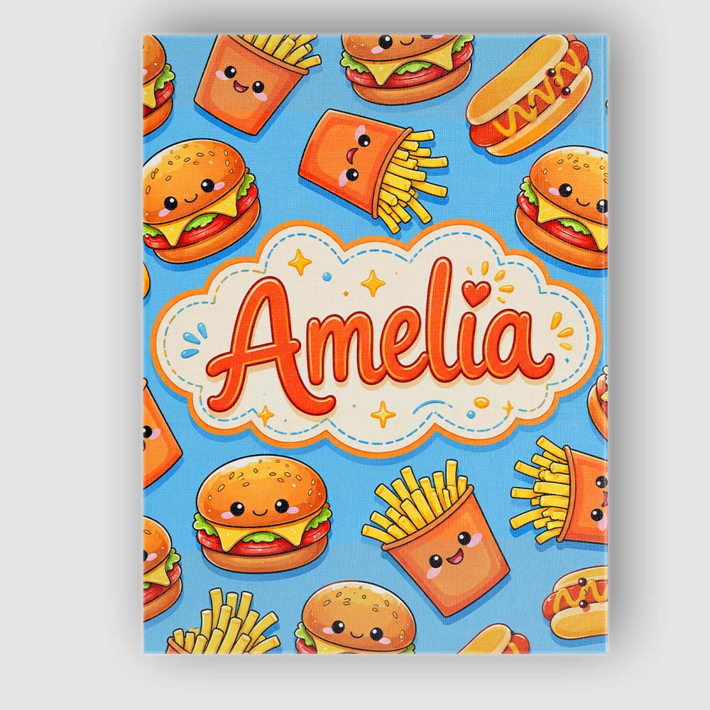Personalised Name Cute Kawaii Burger Fries Custom Unique Gift Idea Elegant Feature Canvas Wall Art Print Decor Picture Ready to Hang