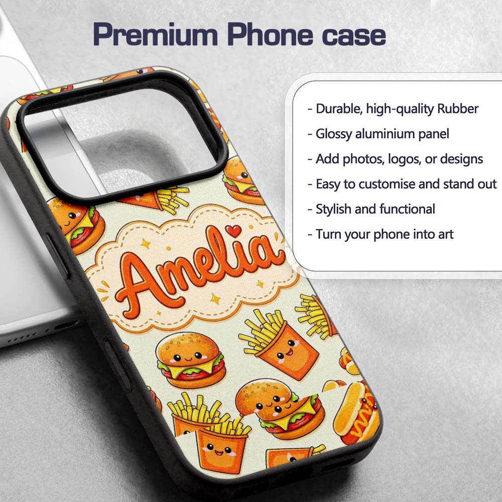 Kawaii Burger Fries Hotdog Fast Food Light Cream Custom Name Protective Phone Case Mobile Cover Durable Everyday Smartphone Shock Resistant