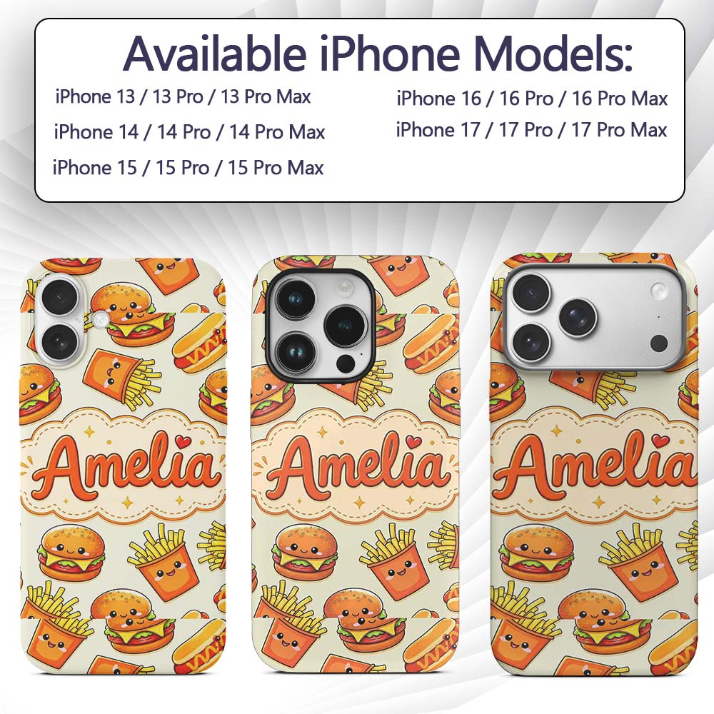 Kawaii Burger Fries Hotdog Fast Food Light Cream Custom Name Protective Phone Case Mobile Cover Durable Everyday Smartphone Shock Resistant