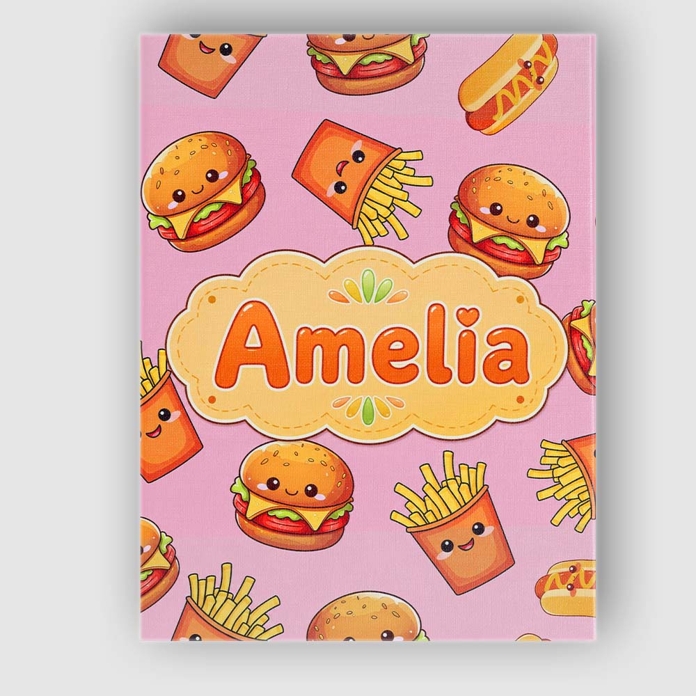Personalised Name Kawaii Burger Fries Custom Modern Room Accent Creative Decorator Style Canvas Wall Art Print Decor Picture Ready to Hang