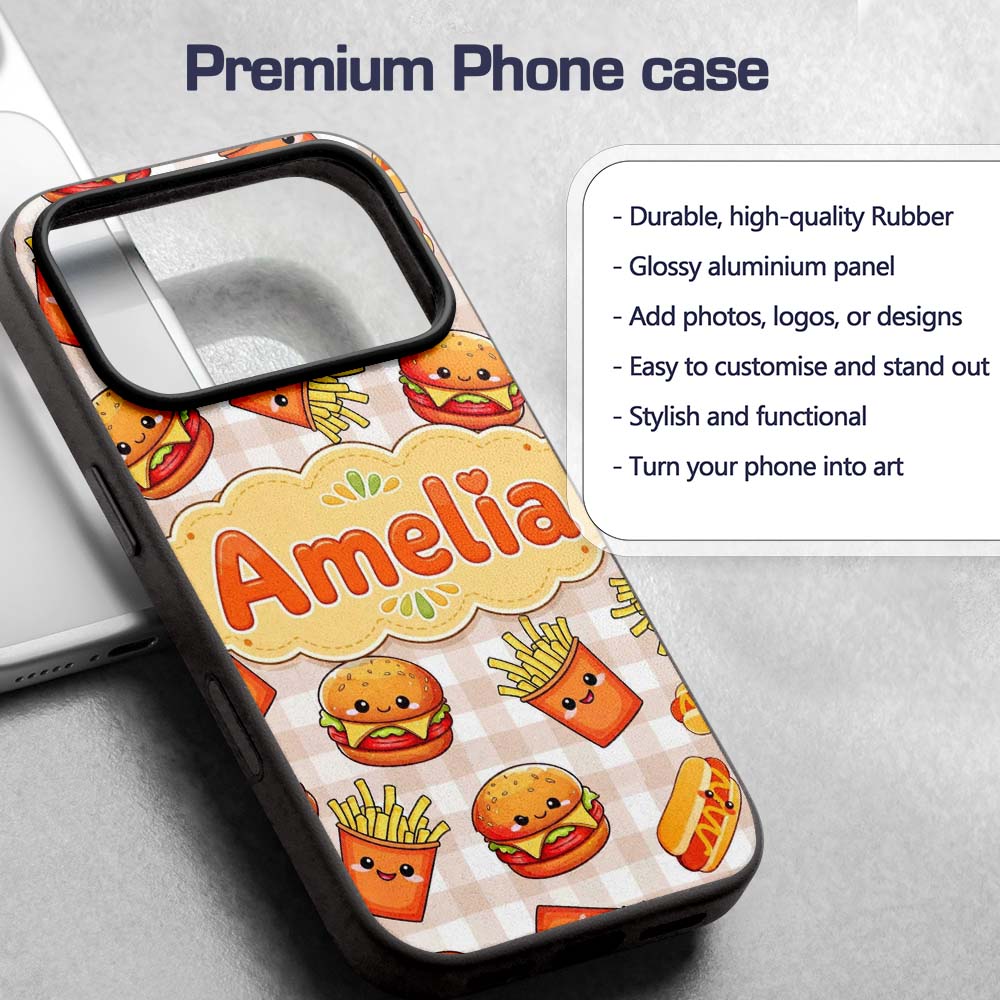 Kawaii Burger Fries Hotdog Fast Printed Design Custom Name Protective Phone Case Mobile Cover Durable Everyday Smartphone Shock Resistant