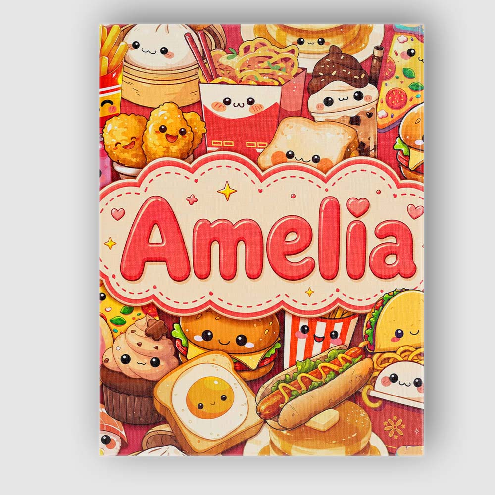 Personalised Name Kawaii Fast Food Collage Custom Unique Gift Idea Elegant Feature Canvas Wall Art Print Decor Picture Ready to Hang