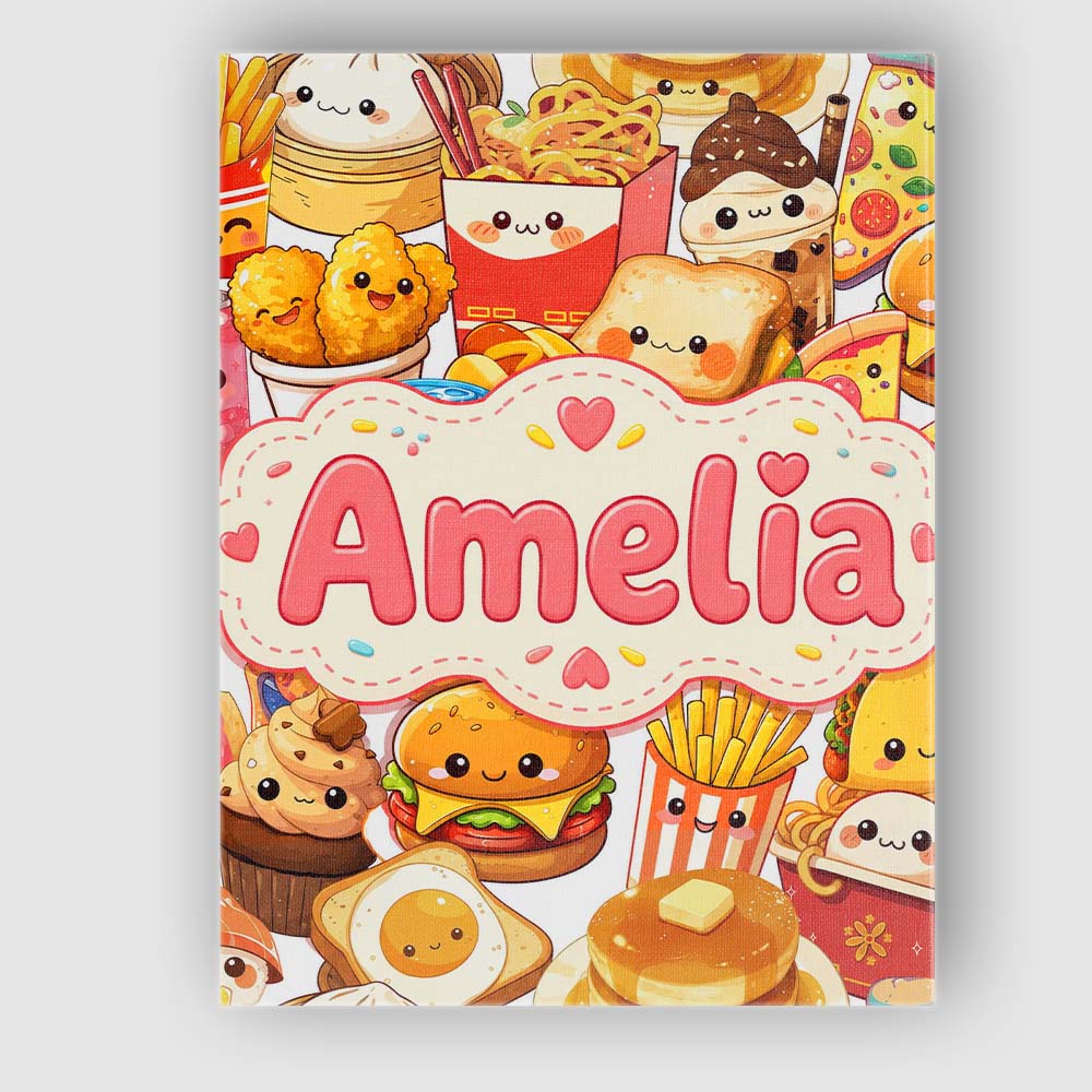 Personalised Name Kawaii Fast Food Collage Custom Unique Gift Idea Elegant Feature Canvas Wall Art Print Decor Picture Ready to Hang