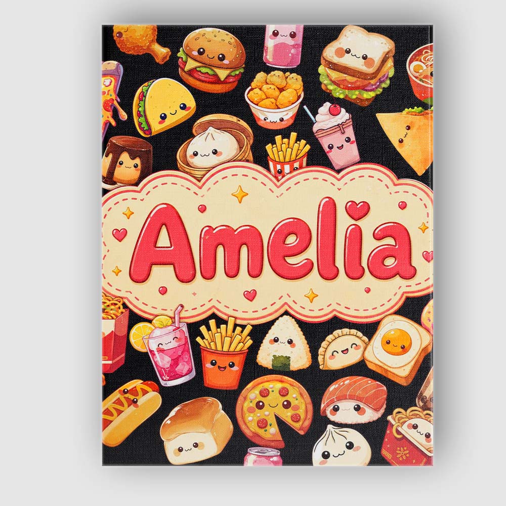 Personalised Name Kawaii Fast Food Burger Custom Unique Gift Idea Elegant Feature Canvas Wall Art Print Decor Picture Ready to Hang