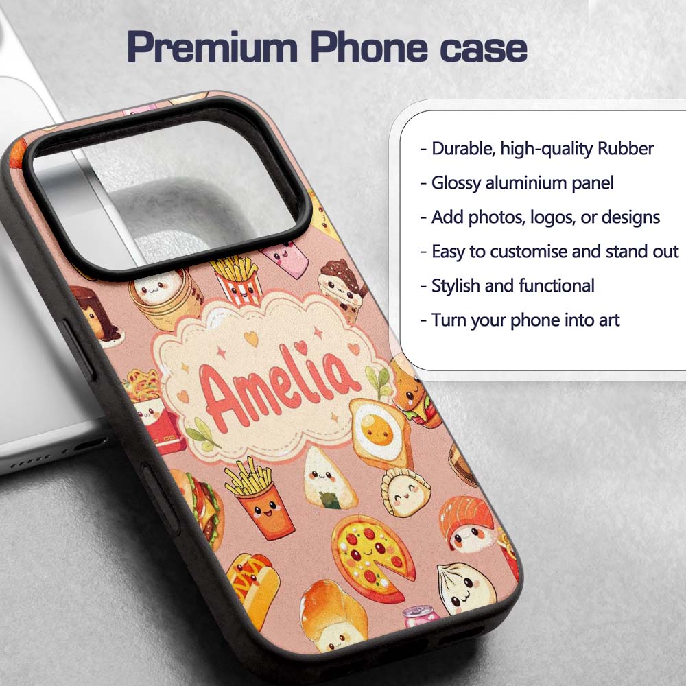 Kawaii Fast Food Burger Sushi Taco Pizza Beige Custom Name Protective Phone Case Mobile Cover Durable Everyday Smartphone Shock Resistant
